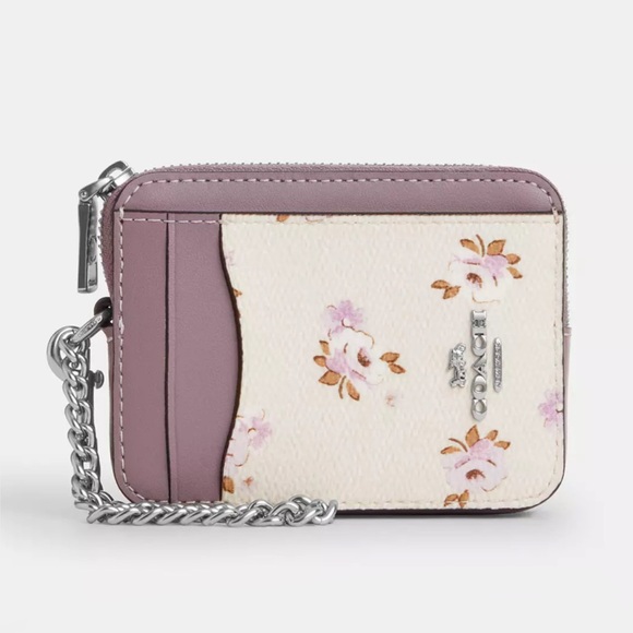 Coach Handbags - Coach Zip Card Case with Floral Print Coated Canvas & Leather in Chalk Multi NWT